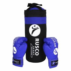 Набор боксерский для начинающих RUSCO SPORT (6 OZ) (перчатки + груша) Черный + синий